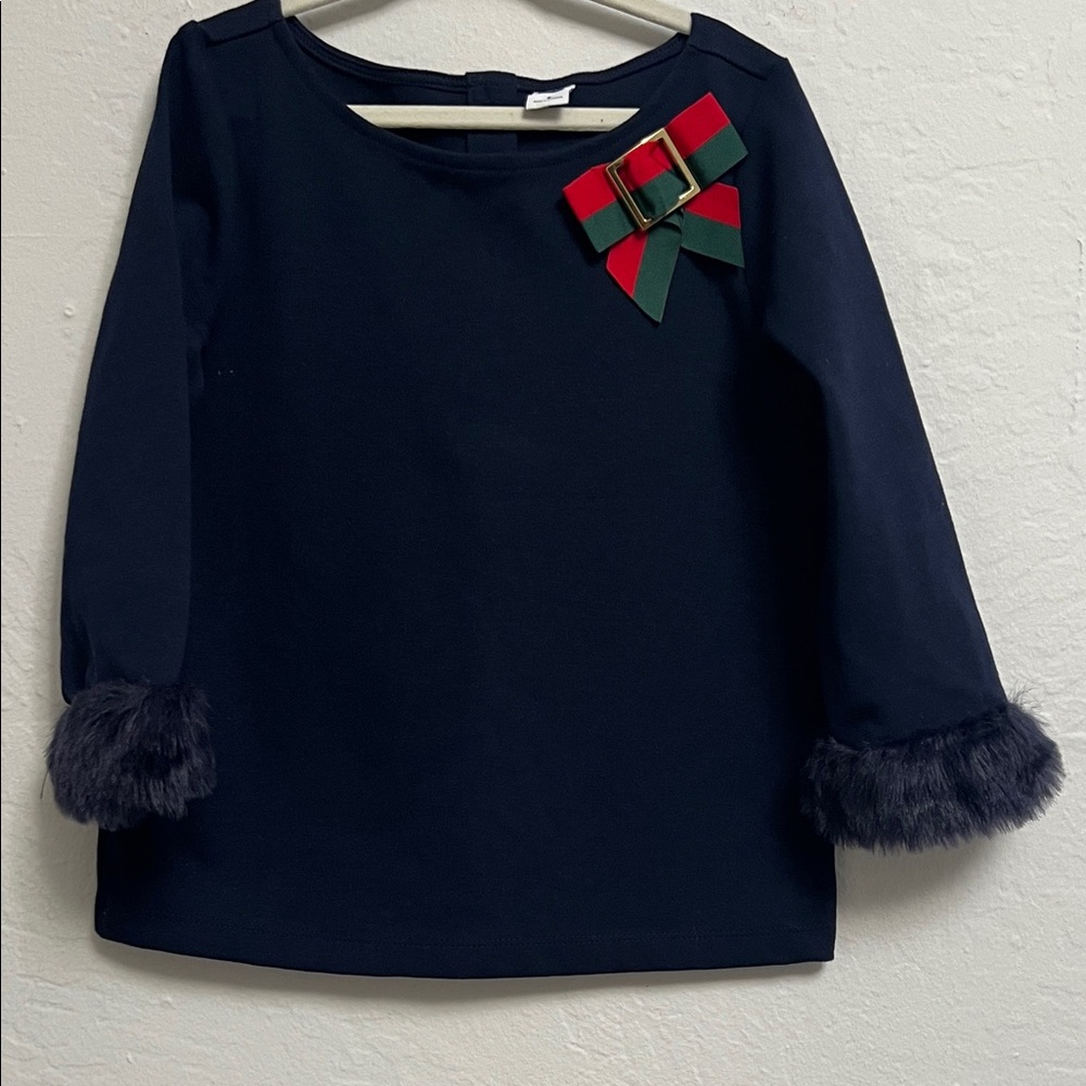 Janie and Jack Navy Long Sleeve Top with Festive Bow